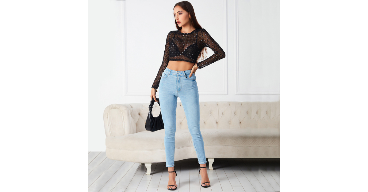 long sleeve mesh top fashion look