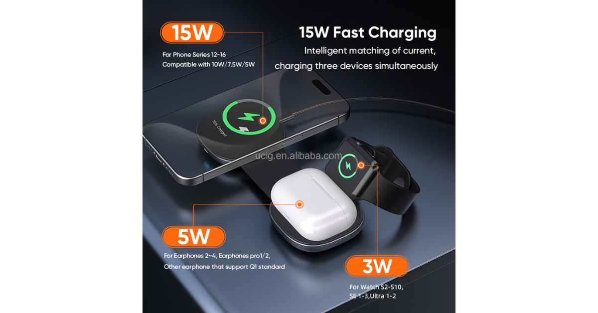 Foldable travel wireless charger on modern desk