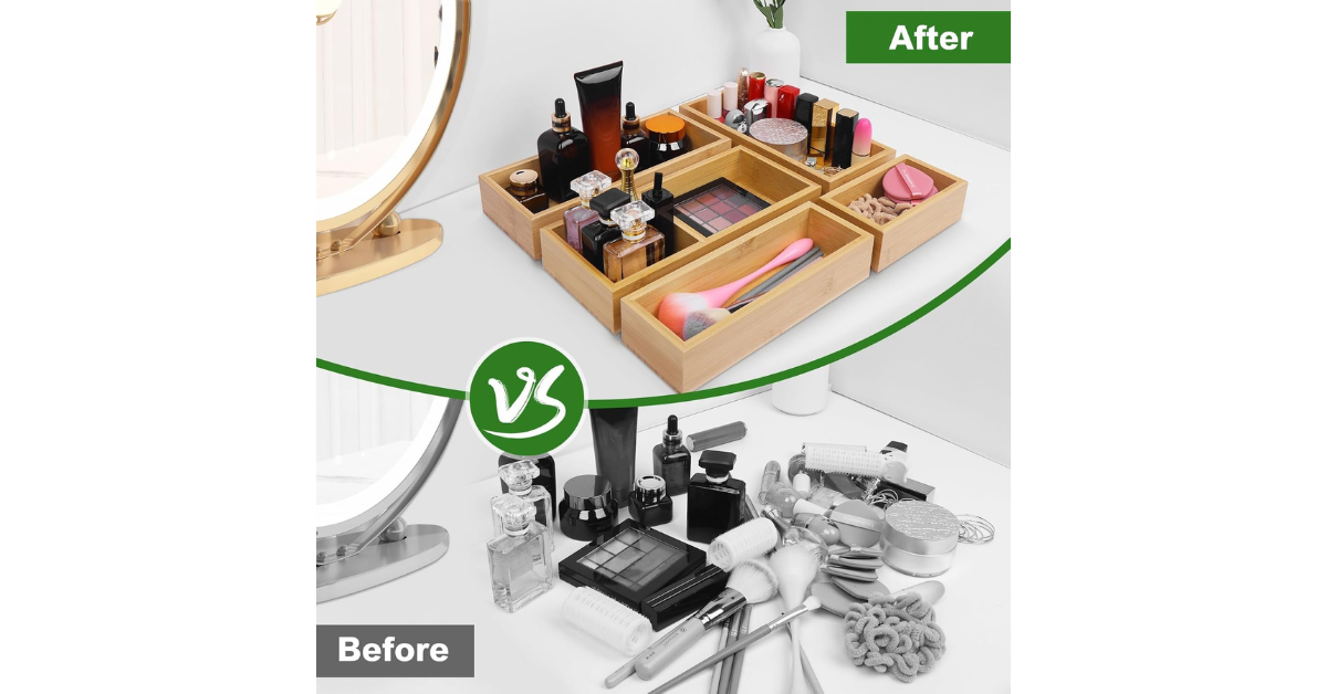 makeup drawer organizer natural bamboo