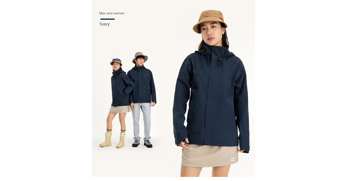 Front view of men's hard shell waterproof windbreaker jacket