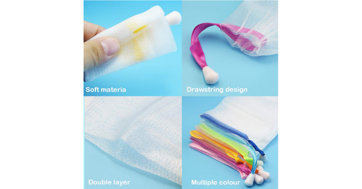 mesh soap bag with bar soap inside