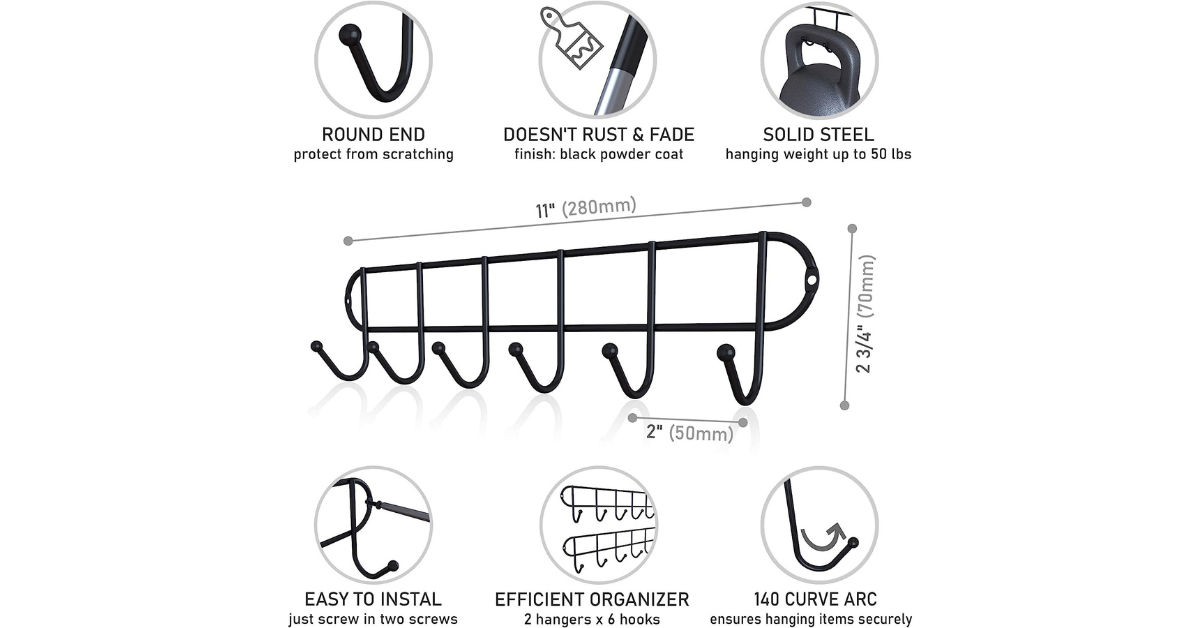 Black powder-coated mug hook rack
