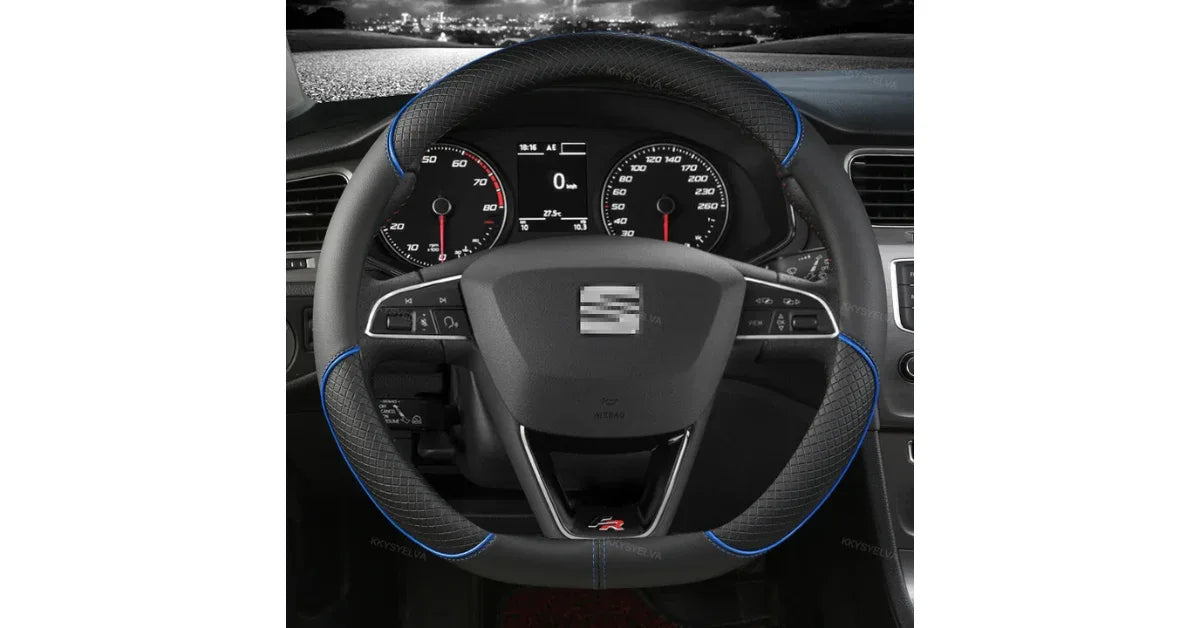 Leather Steering Wheel Cover 38cm – Anti-Slip, Soft Grip, Heated Option - vitaliqa