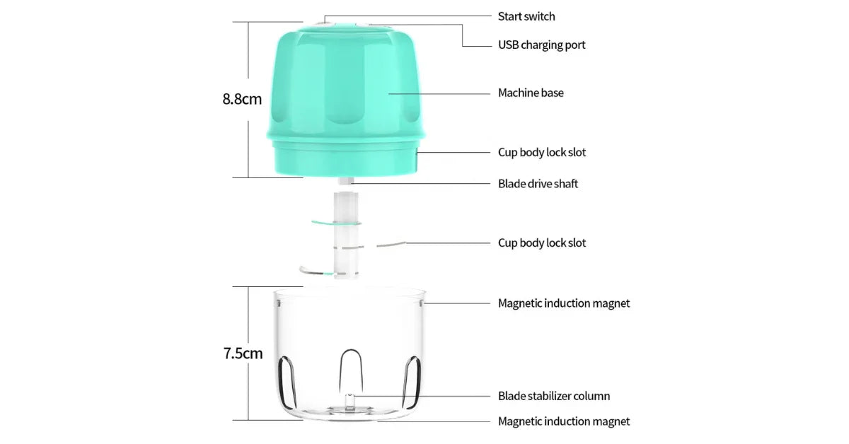 Universal Mini Food Blender Chopper – USB Charging 250ml - vitaliqa