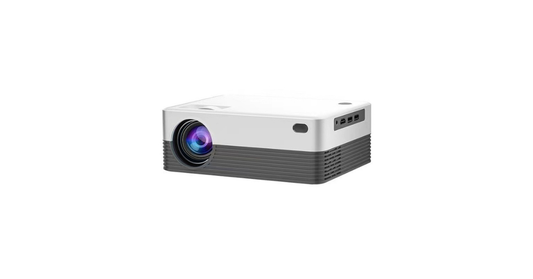 Mini portable smart projector on home desk projecting HD movie