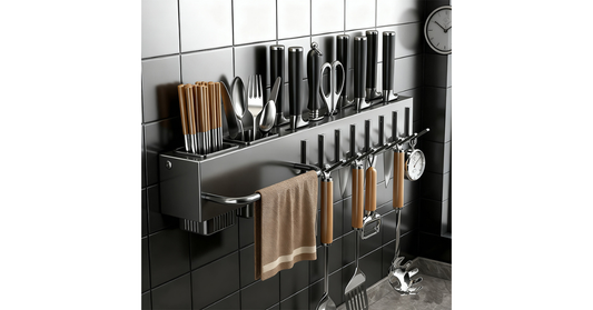 wall mounted kitchen organizer rack with utensils