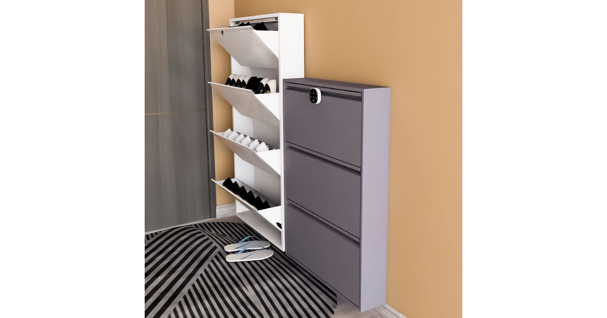 Modern shoe cabinet with foldable steel design