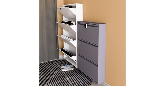 Modern shoe cabinet with foldable steel design