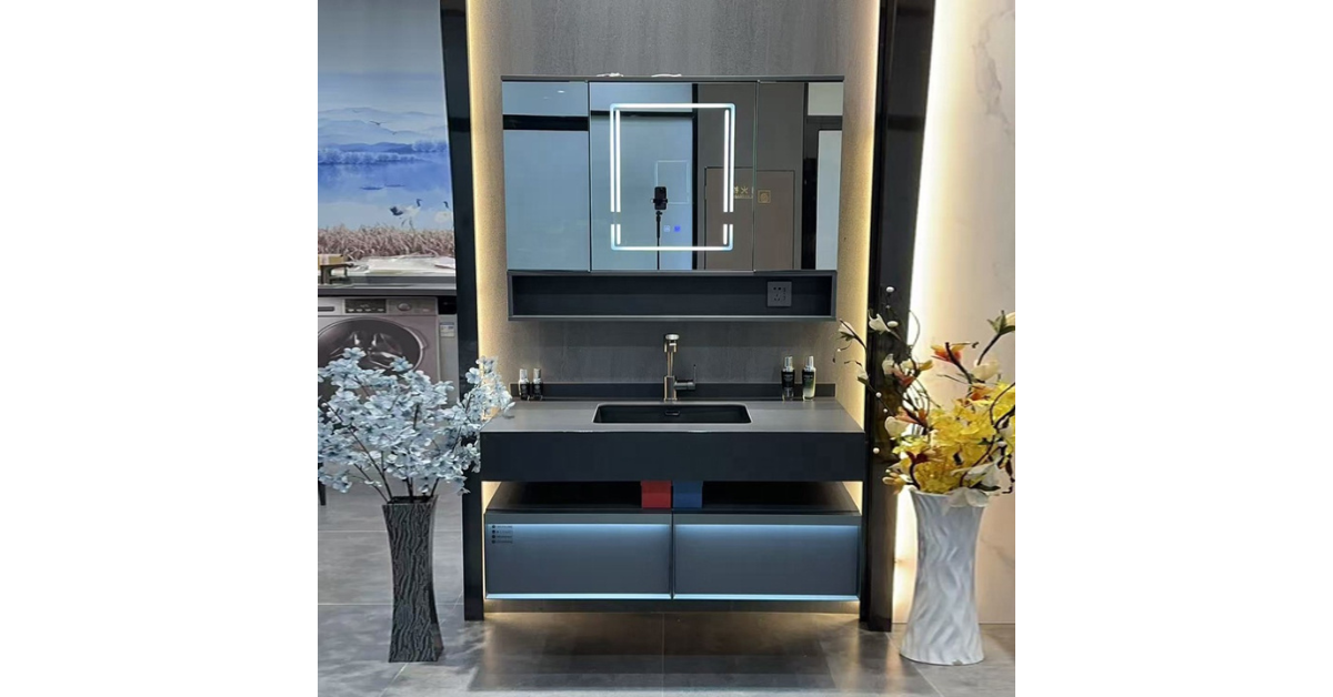 modern vanity mirror with storage cabinet