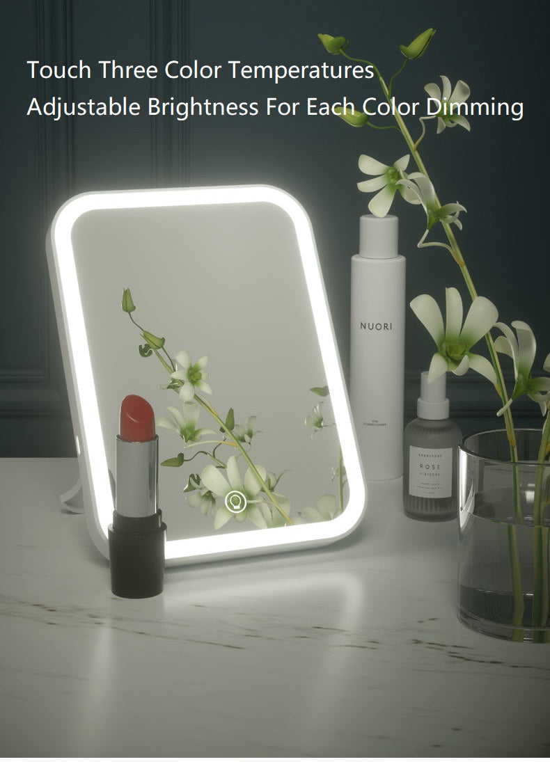 Minimalist desk setup with LED makeup mirror