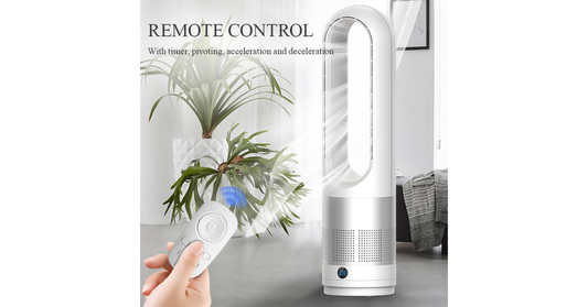 Bladeless HEPA air purifier fan on desk