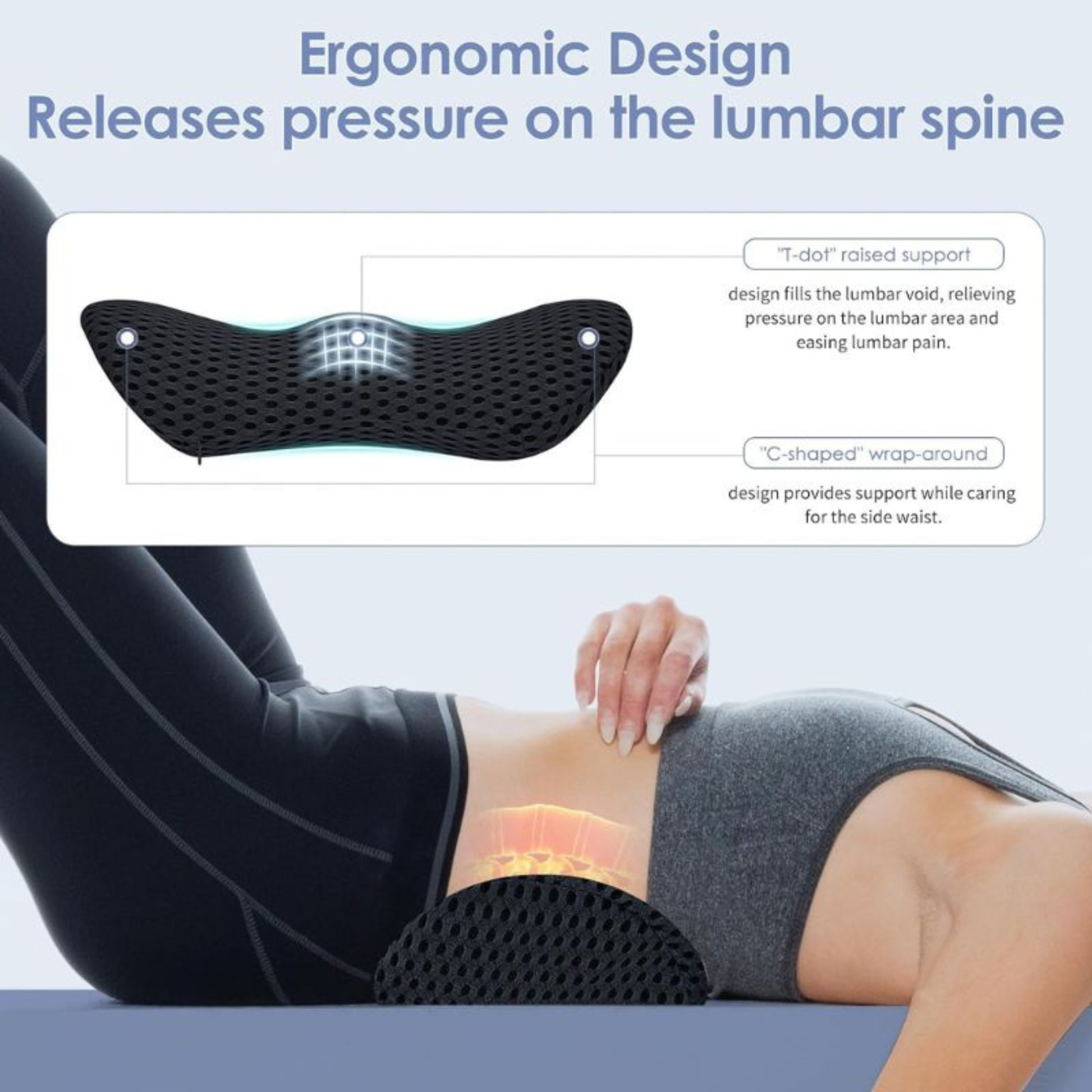 Pressure relief cushion supporting lower back posture