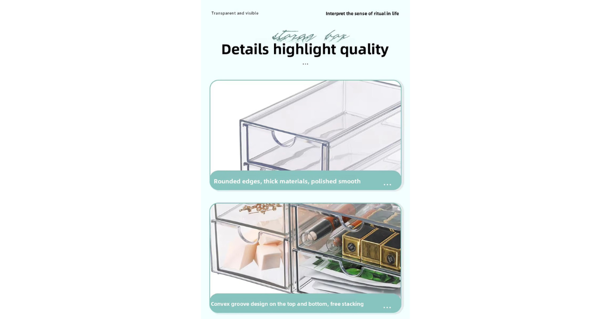Stackable cosmetic storage box in bathroom