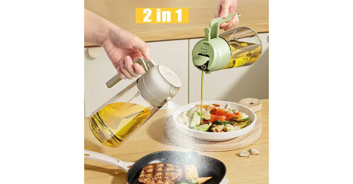 2-in-1 Olive Oil Dispenser Bottle & Glass Oil Sprayer 470ml/600ml – Premium Leak-Proof Kitchen Tool - vitaliqa