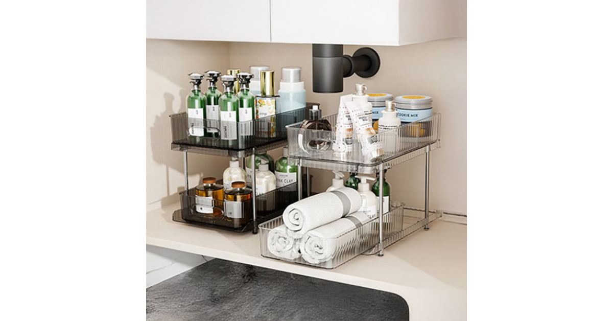 PET transparent double-tier shelf under bathroom sink