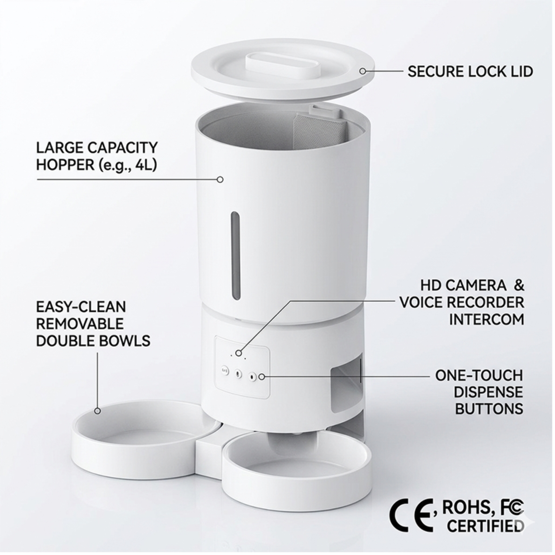 WiFi automatic pet feeder with camera helping pet owners monitor cats while away.