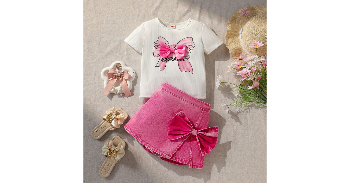 Toddler girl playing while wearing pink skirt outfit