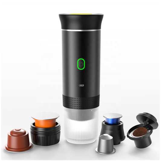 Portable espresso maker brewing fresh coffee