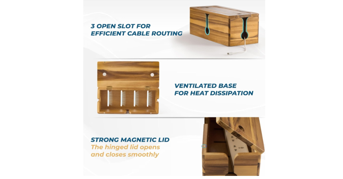 natural wood cable storage box