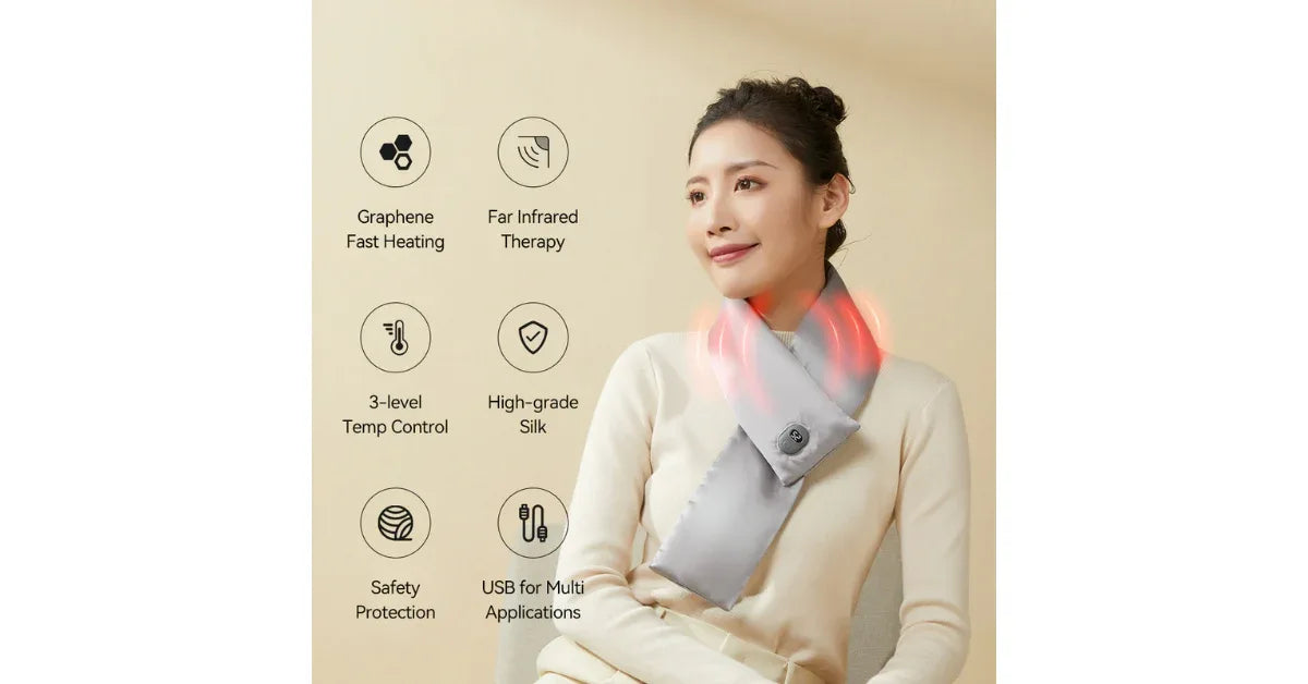 Battery Heated Graphene Silk Neck Warmer – Premium Heated Neck Wrap for Pain Relief - vitaliqa