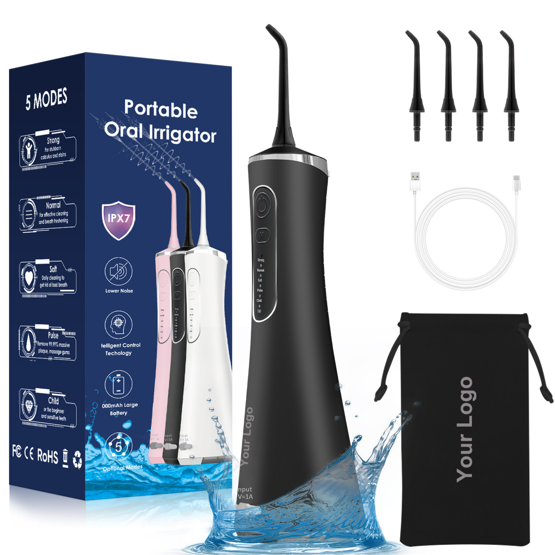Rechargeable Oral Irrigator with IPX7 waterproof protection for home, hotel, and travel oral care.