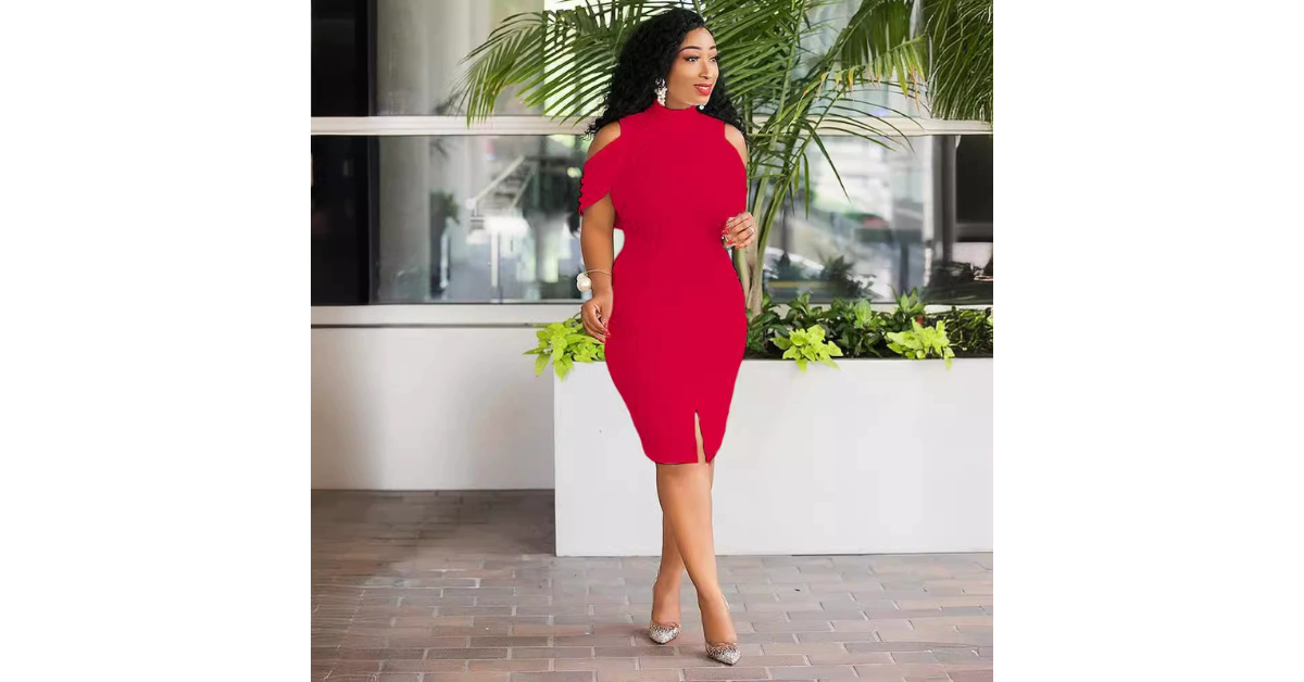 Red sleeveless bodycon evening dress featuring sparkle beading and empire waistline for women.