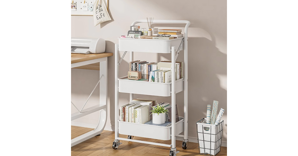 Household rolling storage cart in living room
