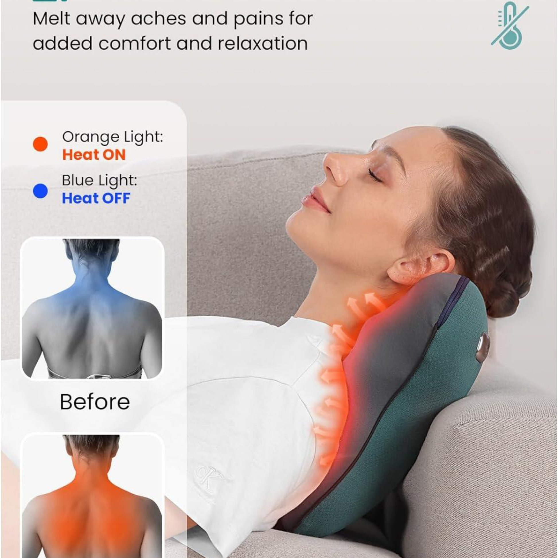Shiatsu neck massager with heat in use