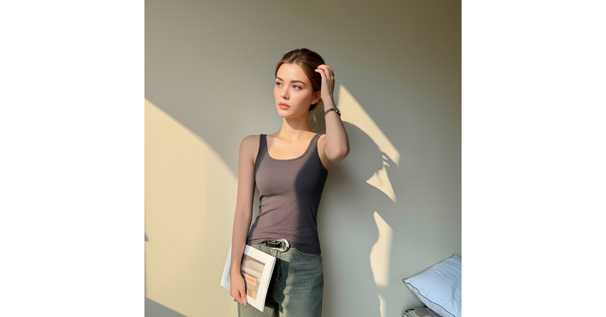 Skirt-style hem tank top close-up