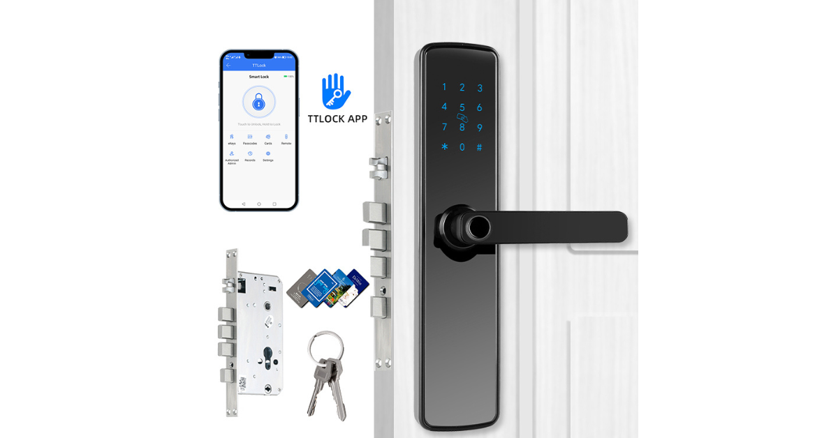 smart fingerprint door handle lock on front door