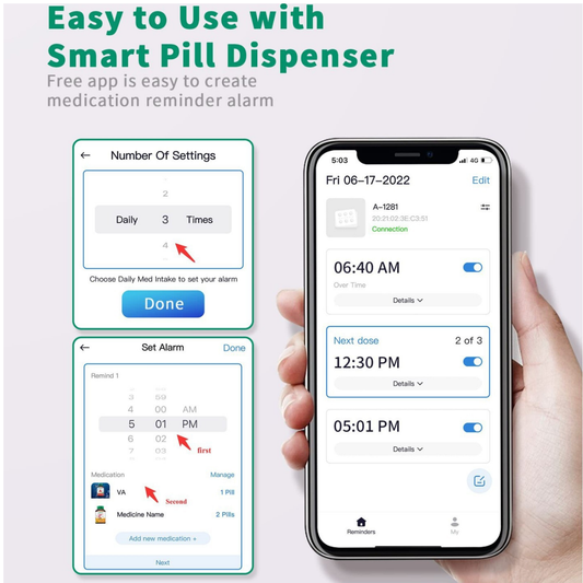 Smart Pill Organizer with Bluetooth medication reminder and 28 compartments for daily medicine storage