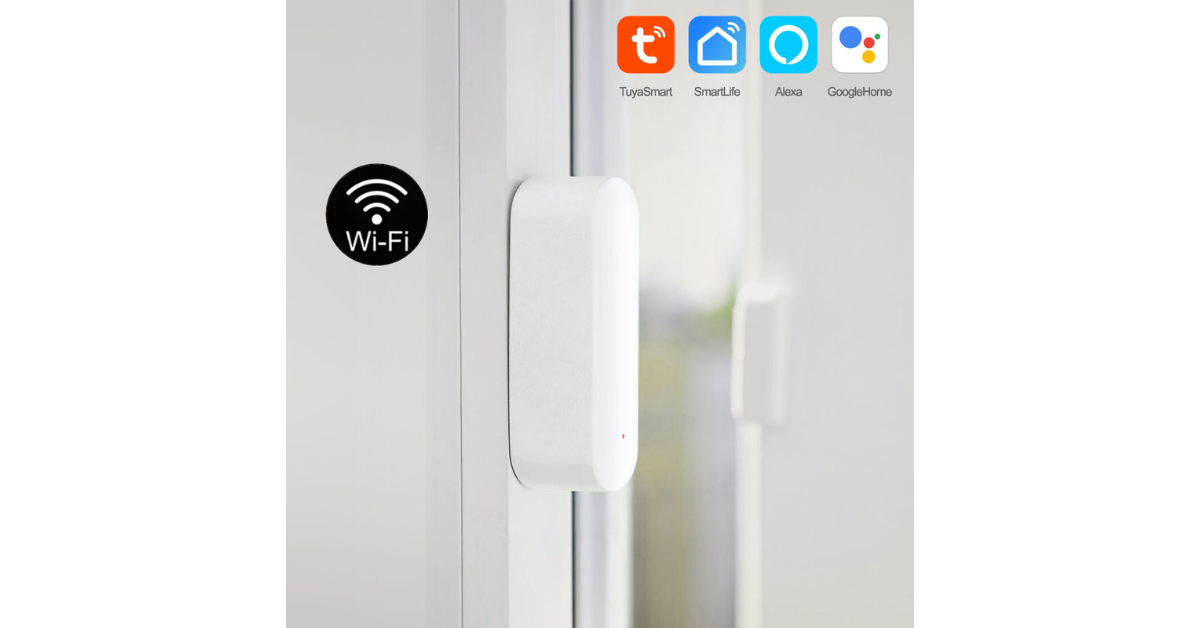 smart door alarm sensor mounted on a home door