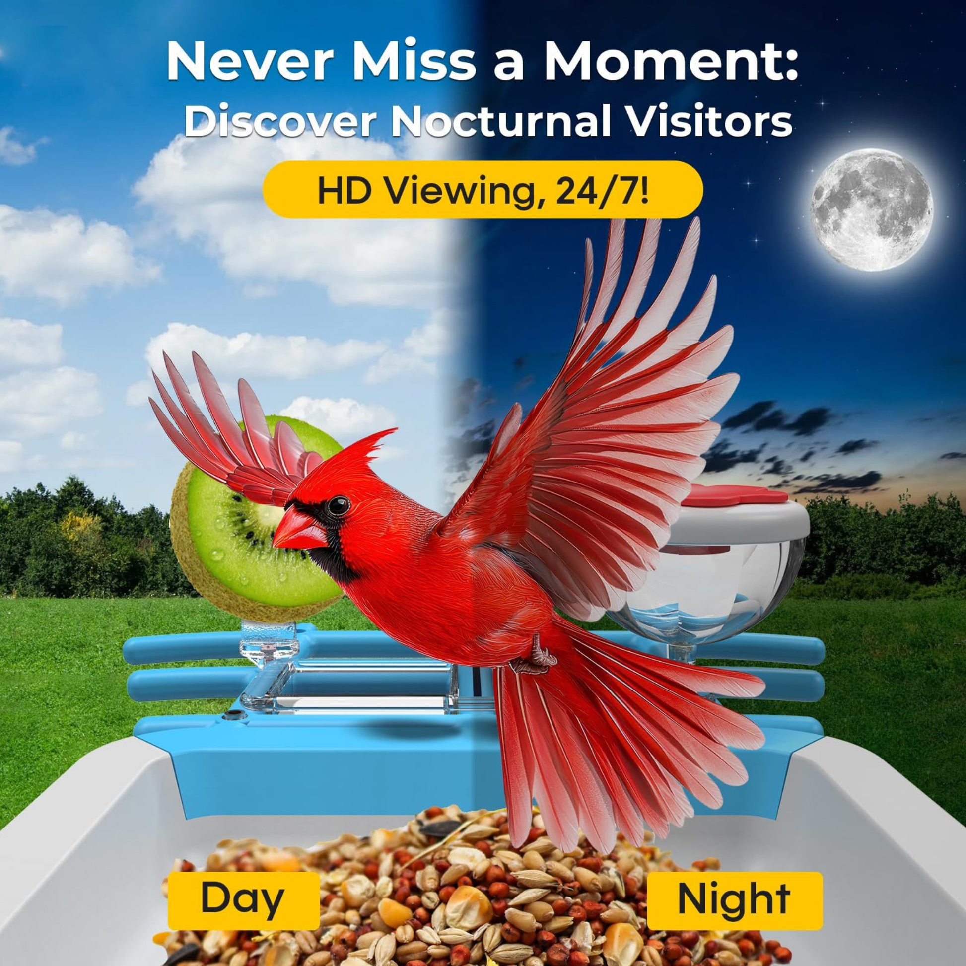 2K smart bird feeder camera with live bird monitoring