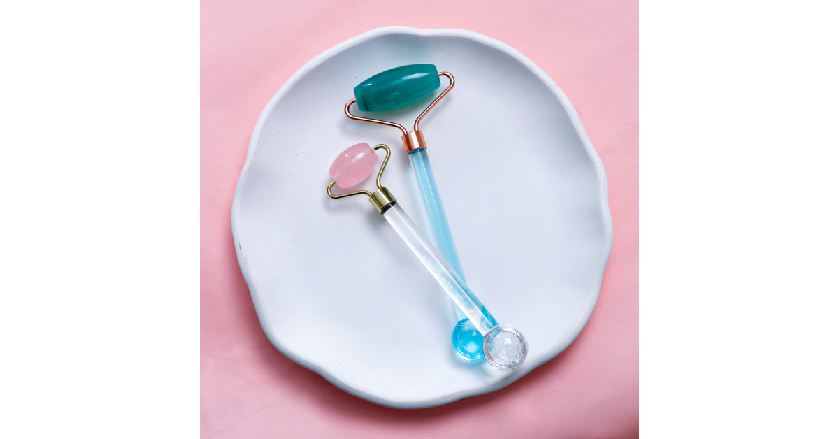 Rose quartz facial roller for anti-ageing