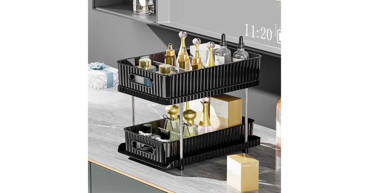 Under-sink kitchen organizer with two tiers