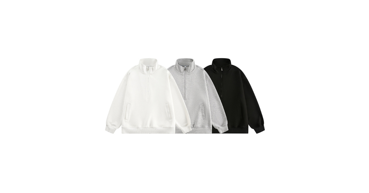 Close-up of stand collar and half zip