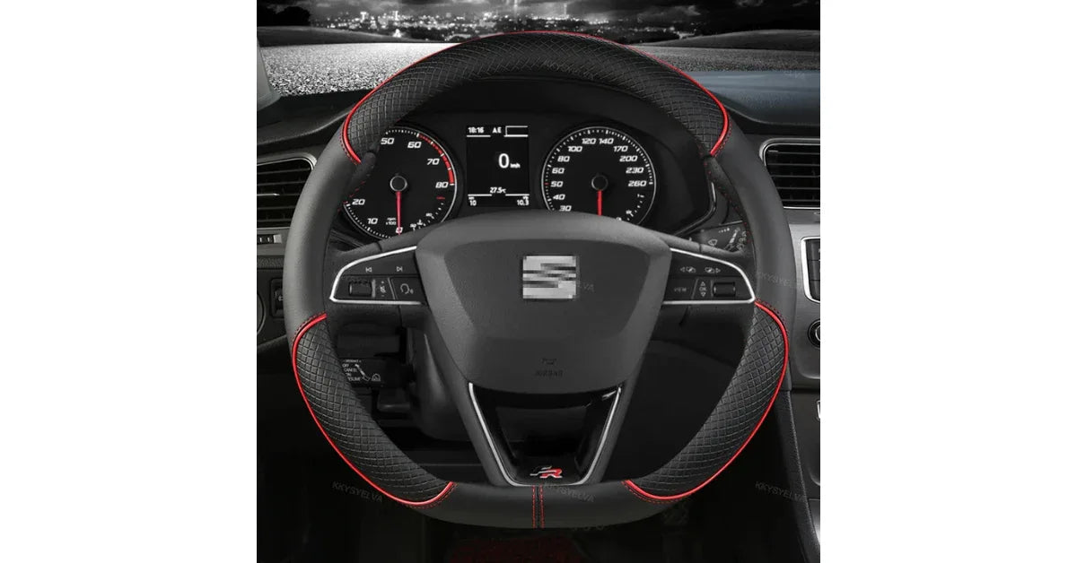 Leather Steering Wheel Cover 38cm – Anti-Slip, Soft Grip, Heated Option - vitaliqa