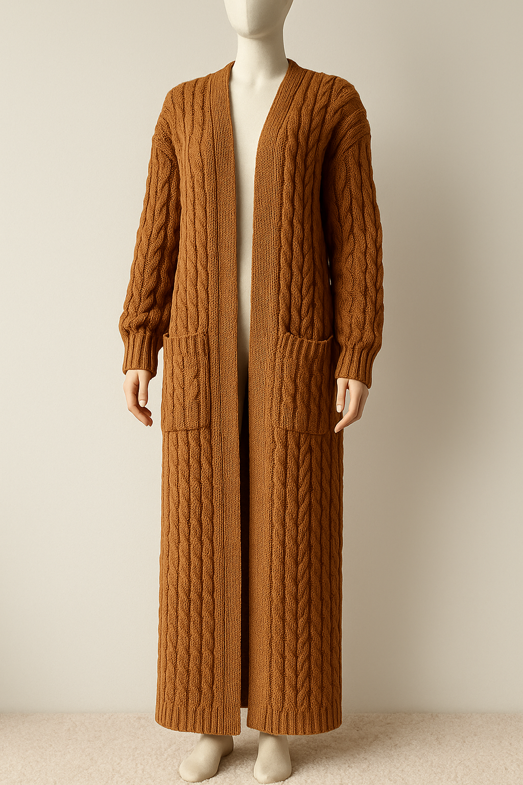 Side view of casual knitted cardigan sweater