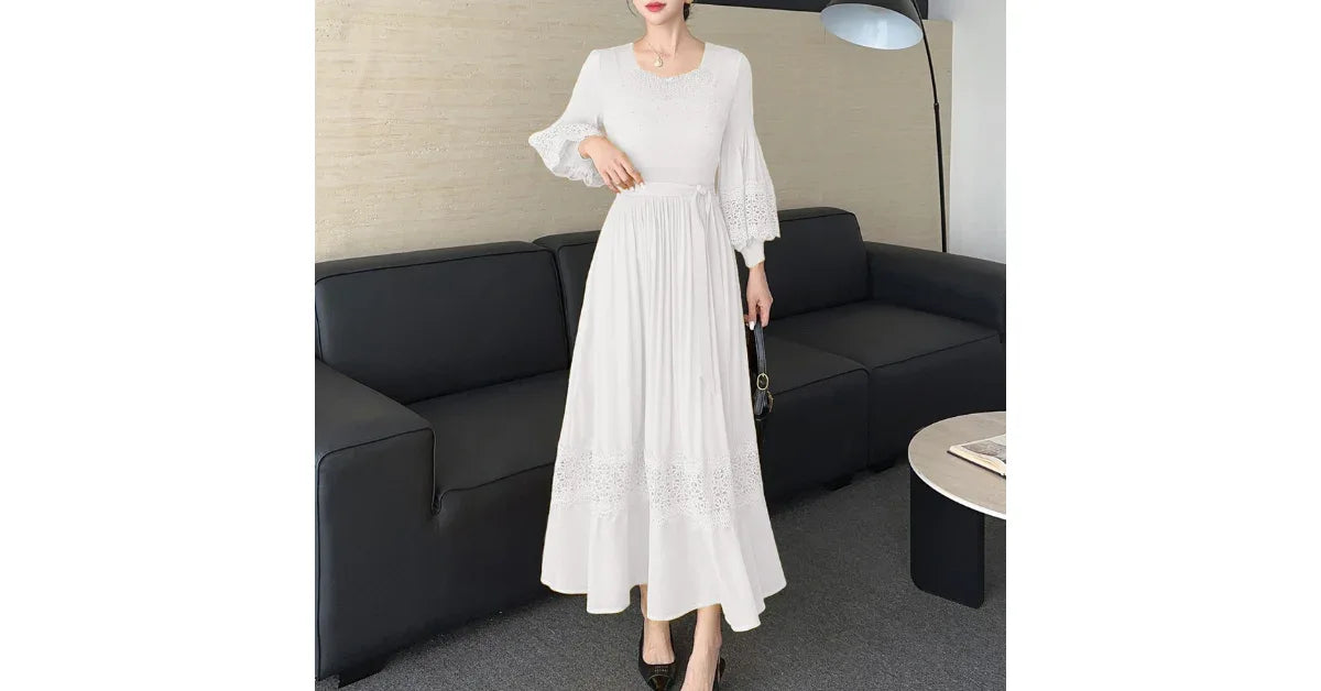 Vintage Miyake Pleated Casual Midi Dress for Women – Lantern Sleeves, Ruched Detail, Breathable Fabric - vitaliqa