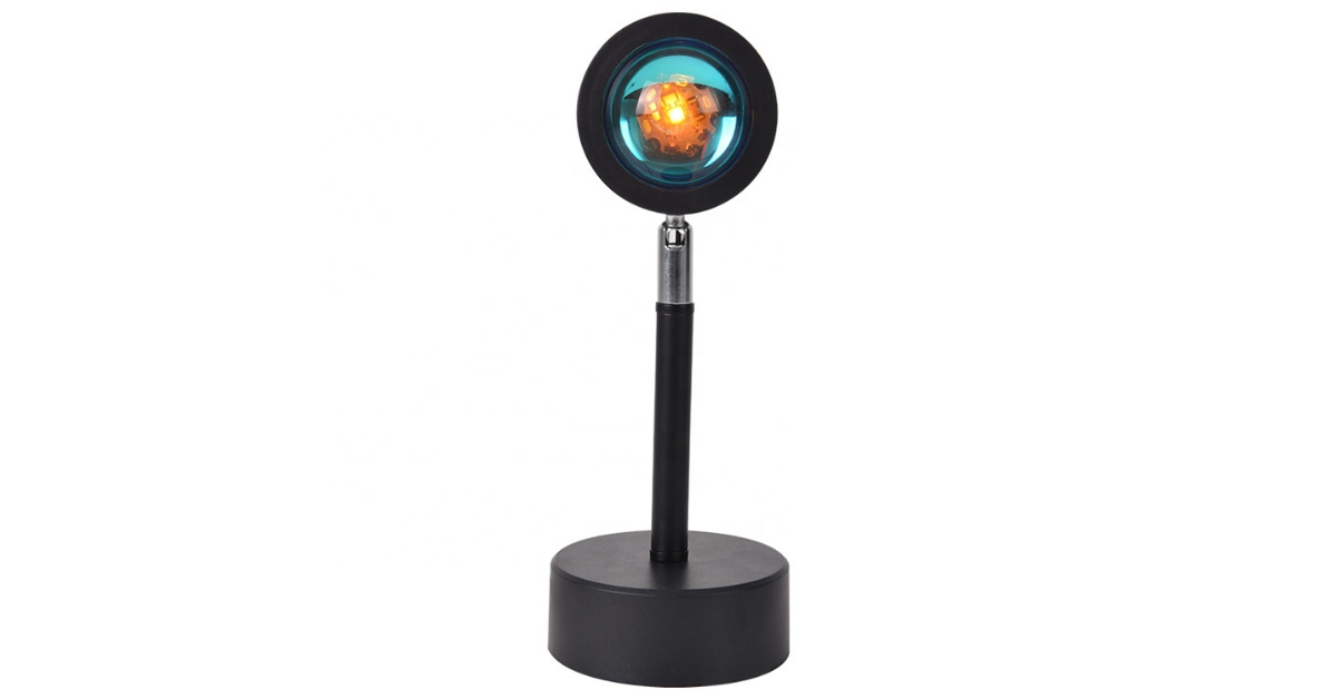 LED sunset lamp aesthetic room setup with warm orange and purple glow