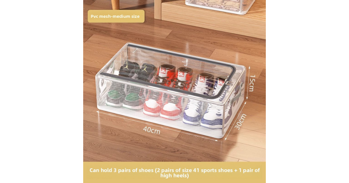 Modern living room shoe storage using transparent boxes