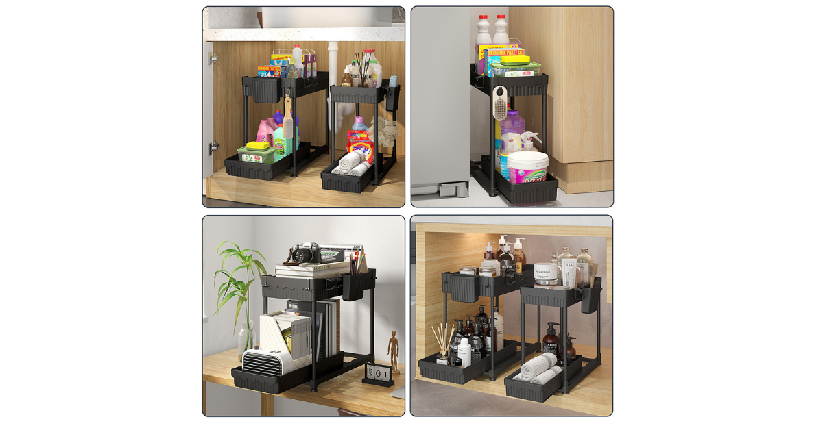 Bathroom sink organizer with double shelf design and movable storage
