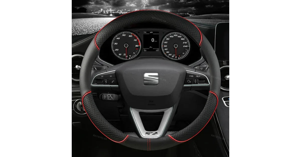 Leather Steering Wheel Cover 38cm – Anti-Slip, Soft Grip, Heated Option - vitaliqa