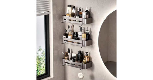 black aluminum wall mounted bathroom corner shelf