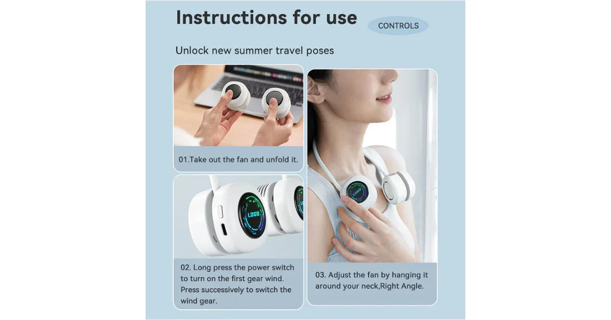 Portable Neck Fan QW-F19 – Wearable Bladeless-Style Air Cooler (1800mAh, 3 Speeds) - vitaliqa