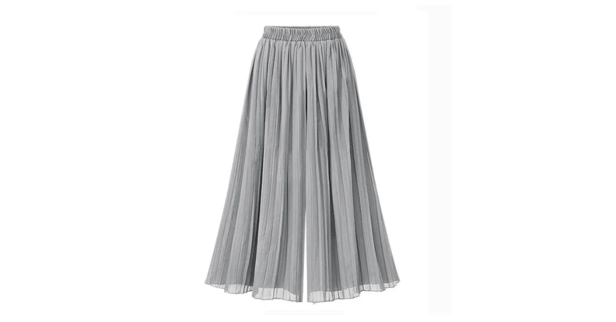 Women Chiffon Pleated Wide Leg Plus Size Pants – Flowing Comfort & Summer Style - vitaliqa