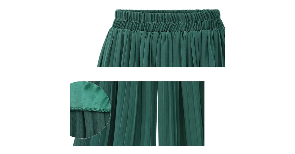 Women Chiffon Pleated Wide Leg Plus Size Pants – Flowing Comfort & Summer Style - vitaliqa