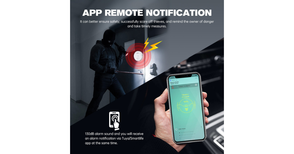 wireless door alarm sensor installed on a home front door