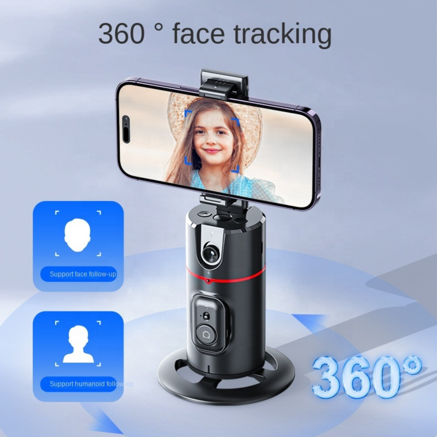 360 Rotation Phone Holder with AI tracking system for professional smartphone photography and video