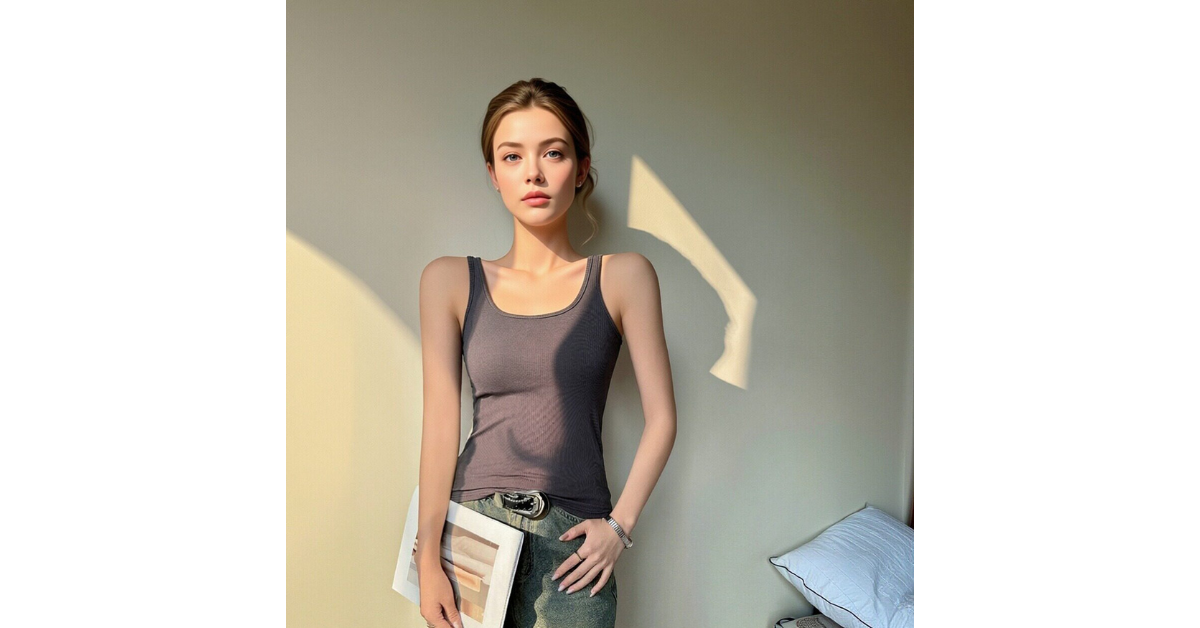 Womens sleeveless pleated tank top front view